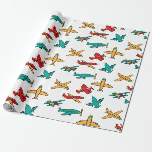 Colourful Airplane Pattern White Background Wrapping Paper