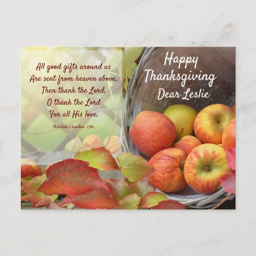 Colourful Apple Basket Personalize Thanksgiving Postcard