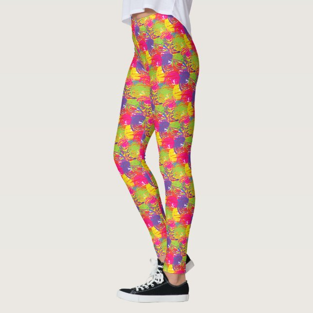 Colourful Artistic Abstract Red Yellow Green Leggings (Left)