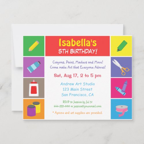 Colourful Arts and Craft Theme Kids Birthday Party Invitation