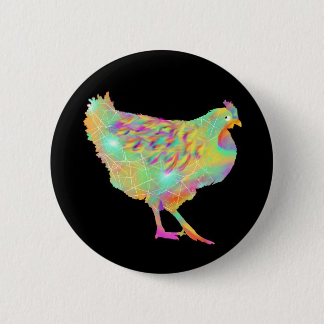 Colourful Artsy Chicken Cute Farm Hen Animal Art Button (Front)