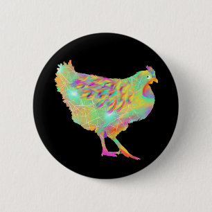 Colourful Artsy Chicken Cute Farm Hen Animal Art Button