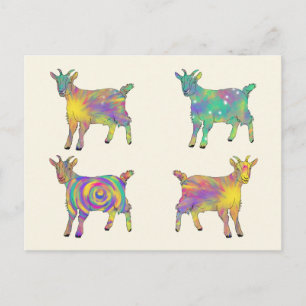 Colourful Artsy Goats Standing on Things Design Postcard
