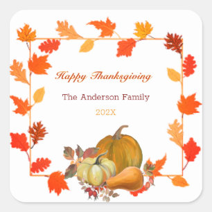 Colourful Autumn Leaves Pumpkins Thanksgiving Square Sticker
