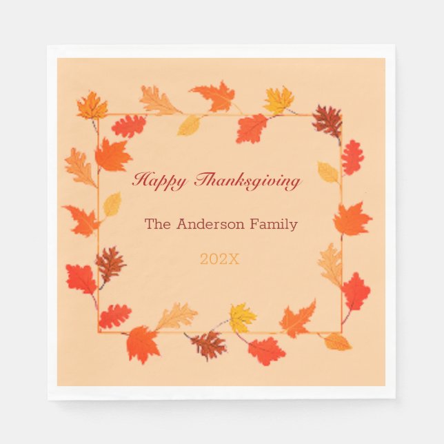 Colourful Autumn Leaves Thanksgiving Dinner Party  Napkins (Front)