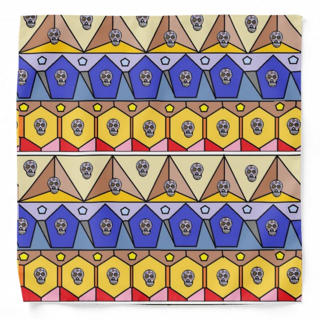 Colourful Aztec Pattern With Mini Sugar Skulls Bandana (Front)