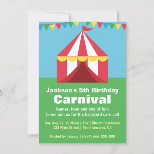 Colourful Backyard Carnival Birthday Party Invitation