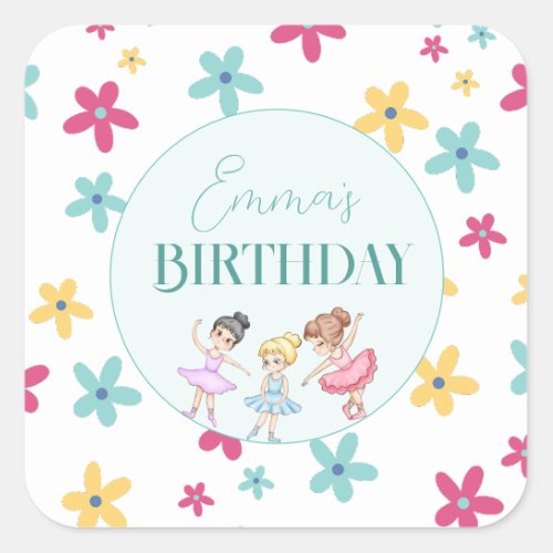 Colourful Ballerina Birthday Party Stickers
