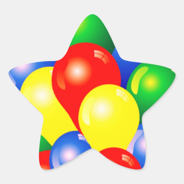Colourful balloons birthday party template star sticker (Front)
