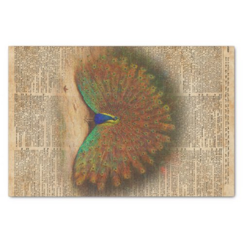 Colourful Beautiful Peacock Vintage Dictionary Art Tissue Paper