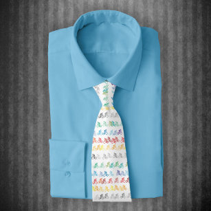 Colourful Bicycle Pattern on White Neck Tie