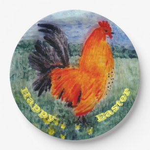 Colourful Bird Rooster Chicken Easter Paper Plates