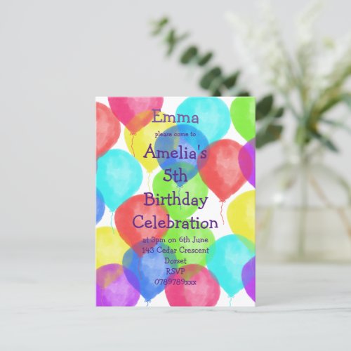 Colourful Birthday Balloon Party Invitation