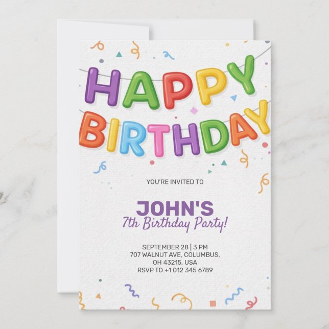 Colourful birthday invitation in festive theme (Front)