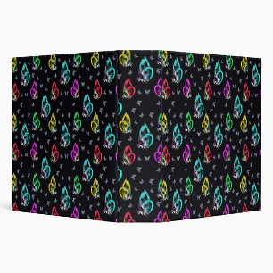 Colourful Black Butterfly Pattern Design 3 Ring Binder
