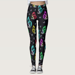 Colourful Black Butterfly Pattern Design Leggings