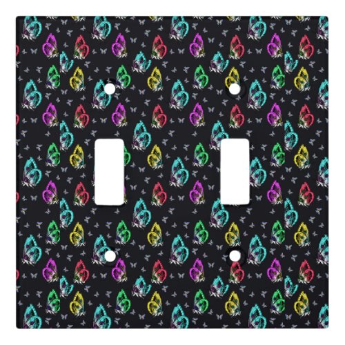 Colourful Black Butterfly Pattern Design Light Switch Cover