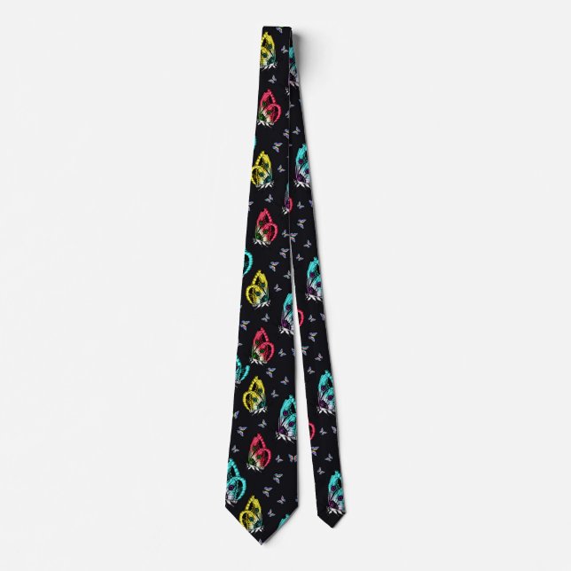 Colourful Black Butterfly Pattern Design Neck Tie (Front)