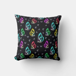 Colourful Black Butterfly Pattern Design Throw Pillow