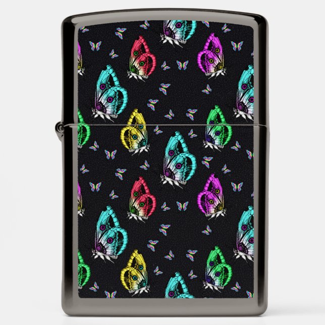 Colourful Black Butterfly Pattern Design Zippo Lighter (Front)