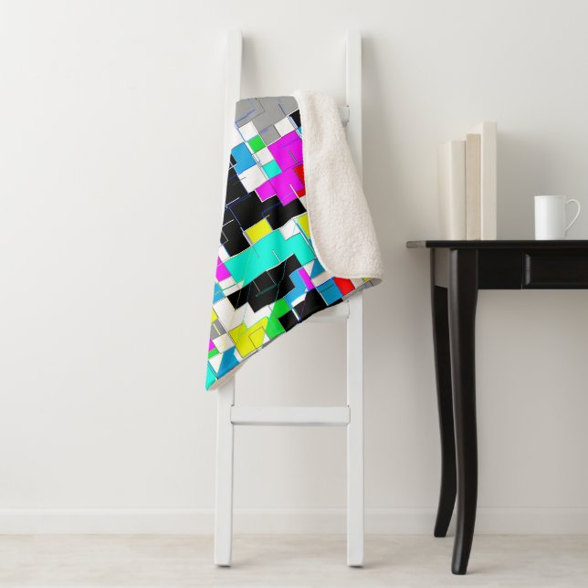 Colourful Blocks Abstract Art Throw Blanket (In Situ)