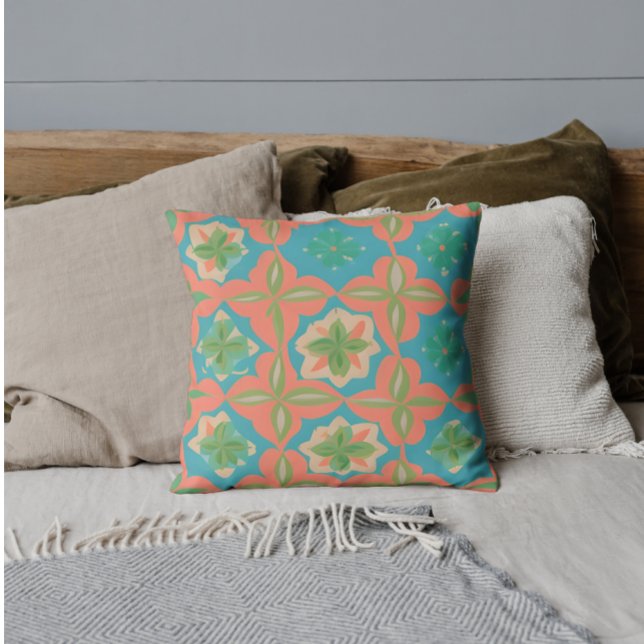 Colourful Blue and Orange Kaleidoscopic Pattern Throw Pillow (Creator Uploaded)
