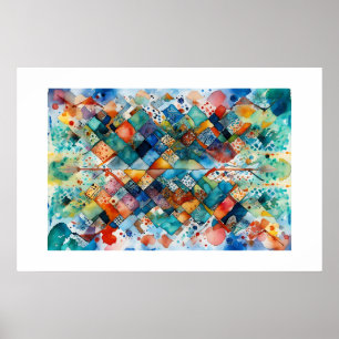Colourful Blue Diamond Abstract Doodle Art Poster