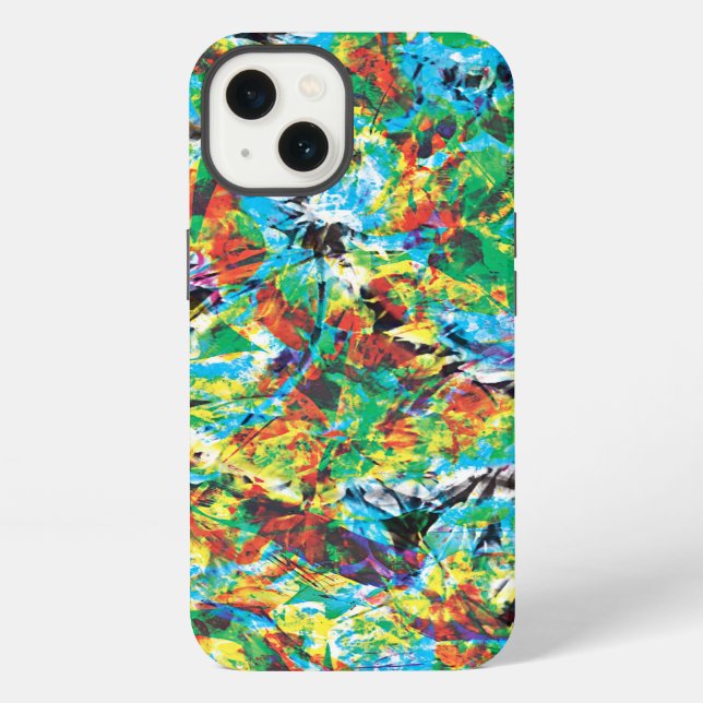 Colourful blue green spring flower pattern art iphone case (Back)