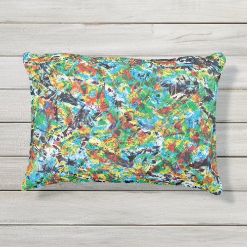 Colourful blue green spring flower pattern art outdoor pillow