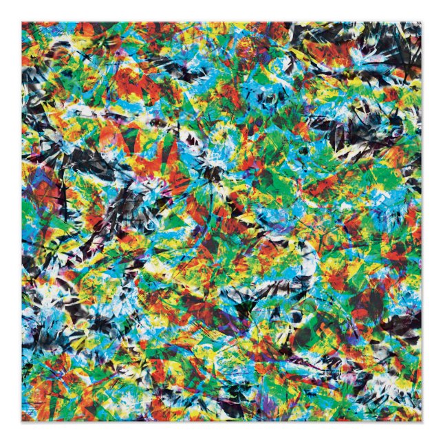 Colourful blue green spring flower pattern art poster (Front)