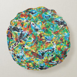 Colourful blue green spring flower pattern art round pillow