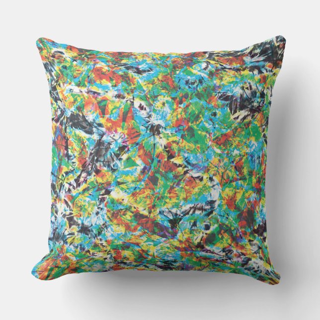 Colourful blue green spring flower pattern art throw pillow (Front)
