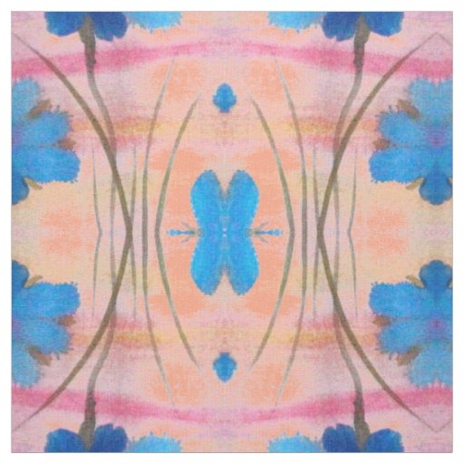 Colourful Blue Pink and Peach Floral Print Fabric