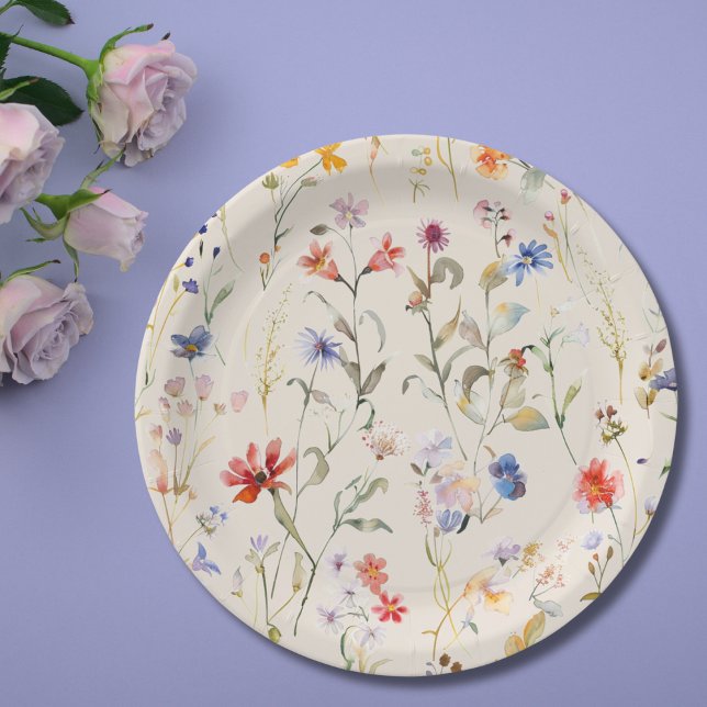 Colourful Boho watercolour wild flower Paper Plates (Creator Uploaded)