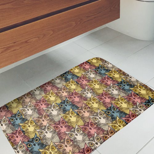 Colourful Boho Woodland Owl Pattern Bath Mat