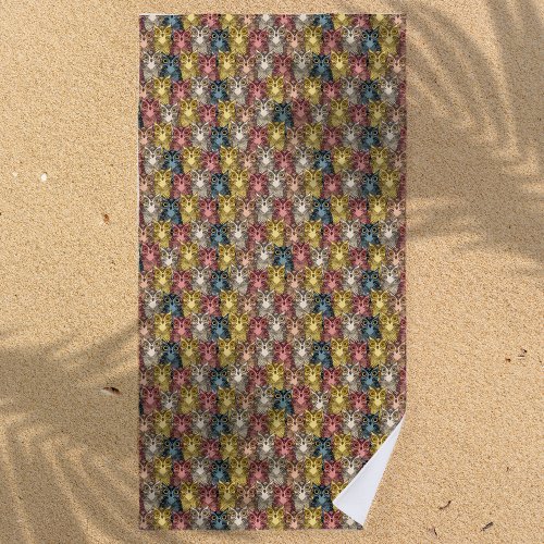 Colourful Boho Woodland Owl Pattern Beach Towel