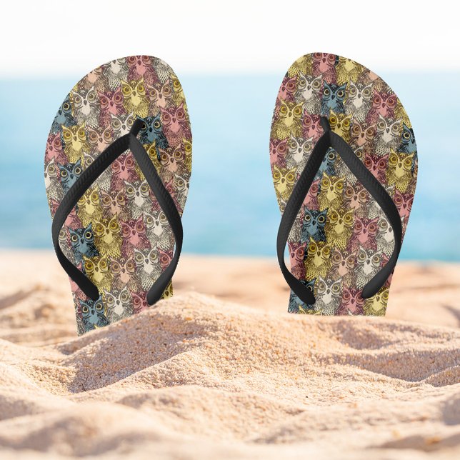 Colourful Boho Woodland Owl Pattern Flip Flops (Owl Pattern Flipflops)