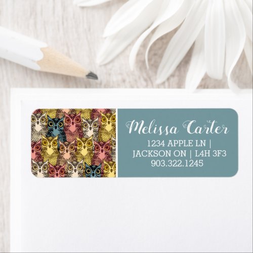 Colourful Boho Woodland Owl Pattern Label