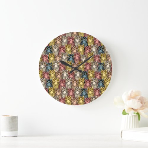 Colourful Boho Woodland Owl Pattern Large Clock