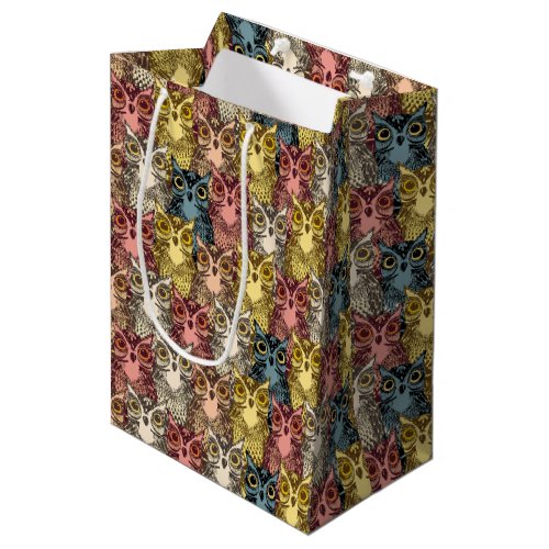 Colourful Boho Woodland Owl Pattern Medium Gift Bag