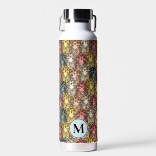 Colourful Boho Woodland Owl Pattern  Monogram Water Bottle