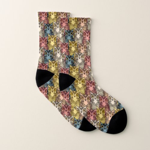 Colourful Boho Woodland Owl Pattern Socks