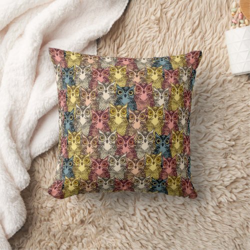 Colourful Boho Woodland Owl Pattern Throw Pillow