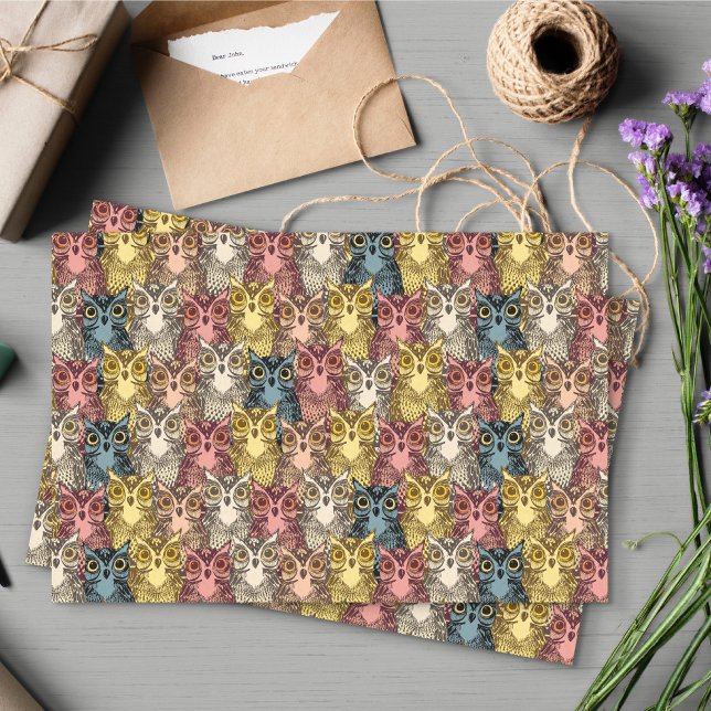 Colourful Boho Woodland Owl Pattern Tissue Paper (Owl Pattern Tissue Paper)