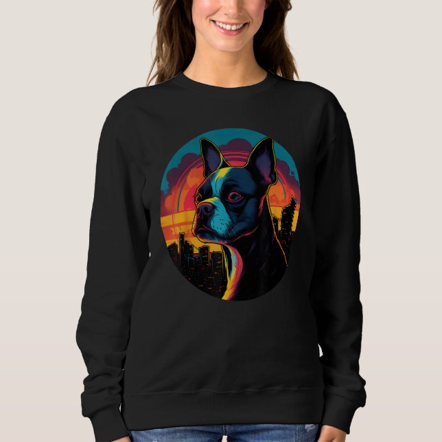 Colourful Boston Terrier Dog Dad Mom Graffity Sweatshirt (Front)