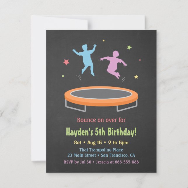 Colourful Bounce Trampoline Kids Birthday Party Invitation (Front)