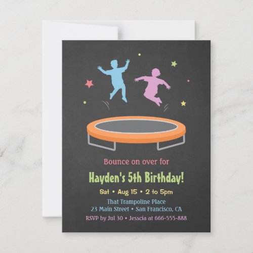 Colourful Bounce Trampoline Kids Birthday Party Invitation