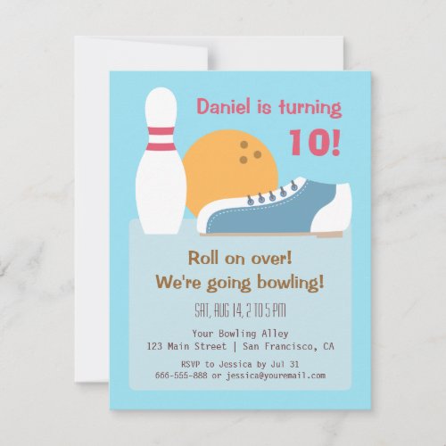 Colourful Bowling Birthday Party Invitations