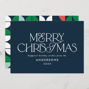 Colourful bright blue Christmas geometric script Holiday Card