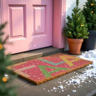 Colourful Bright Fa La La Snowy Festive Christmas Fiber Doormat